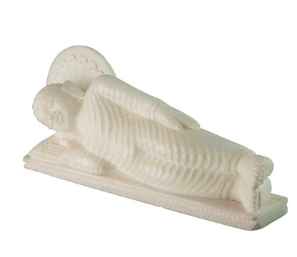 Statue Bouddha Nirvana en marbre blanc – Sculpture bouddhiste artisanale indienne