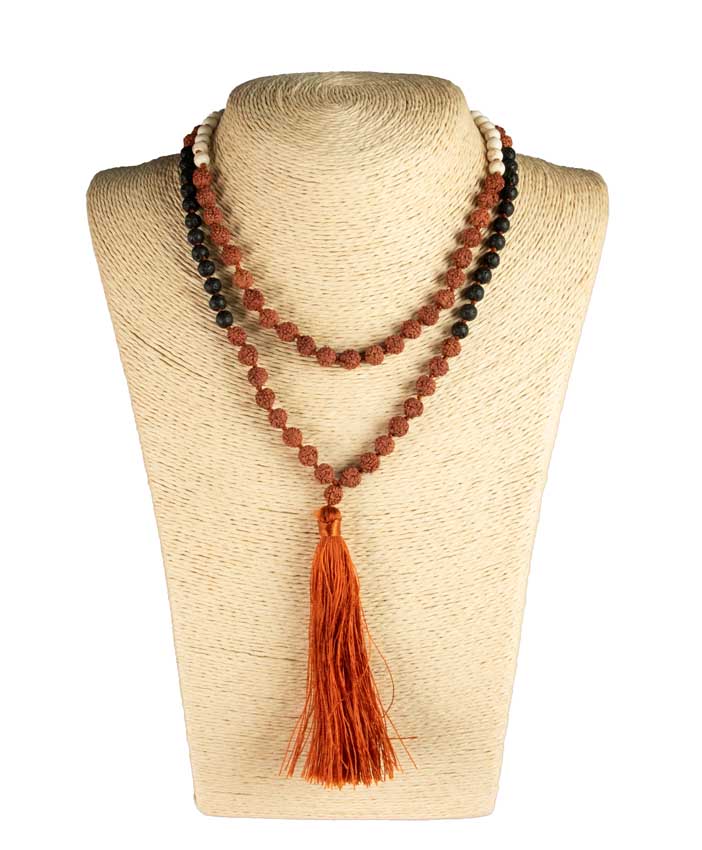 Sautoir Mala Tibétain En Rudraksha Avec Perles En Résine Et Lave
