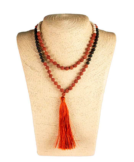 Sautoir Mala Tibétain En Rudraksha Avec Perles En Résine Et Lave