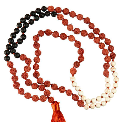 Sautoir Mala Tibétain En Rudraksha Avec Perles En Résine Et Lave