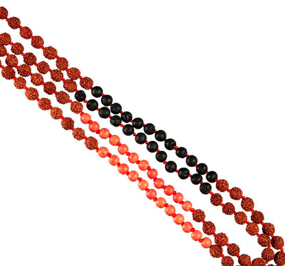 Sautoir Mala Tibétain En Rudraksha Avec Perles Orange Et Lave