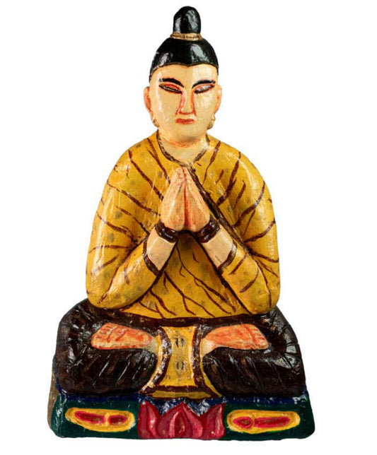 Statue Bouddha en pierre sculptée et peinte – Grande sculpture artisanale du Népal 30 cm