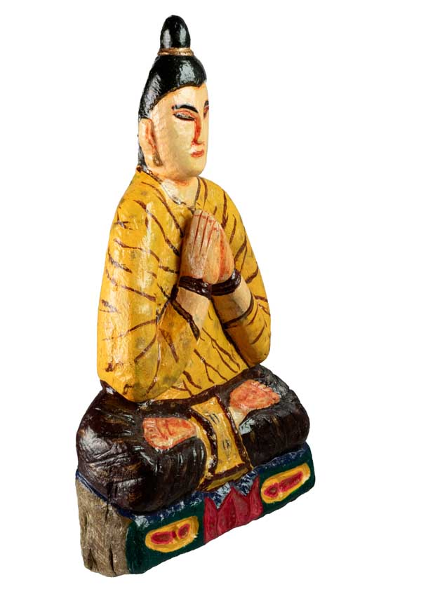 Statue Bouddha en pierre sculptée et peinte – Grande sculpture artisanale du Népal 30 cm