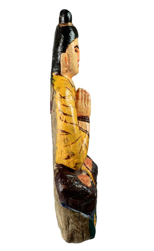 Statue Bouddha en pierre sculptée et peinte – Grande sculpture artisanale du Népal 30 cm