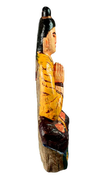 Statue Bouddha en pierre sculptée et peinte – Grande sculpture artisanale du Népal 30 cm