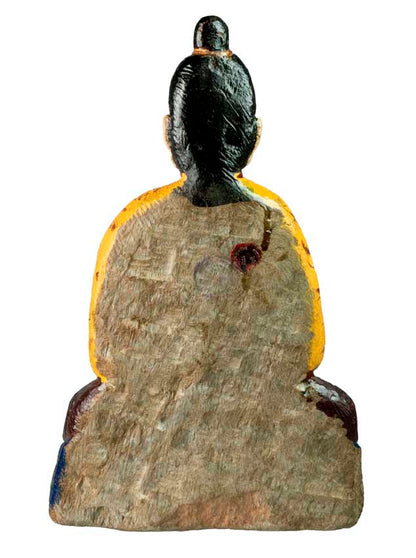 Statue Bouddha en pierre sculptée et peinte – Grande sculpture artisanale du Népal 30 cm