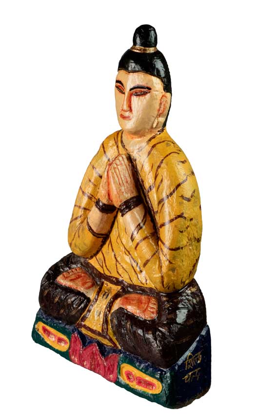Statue Bouddha en pierre sculptée et peinte – Grande sculpture artisanale du Népal 30 cm