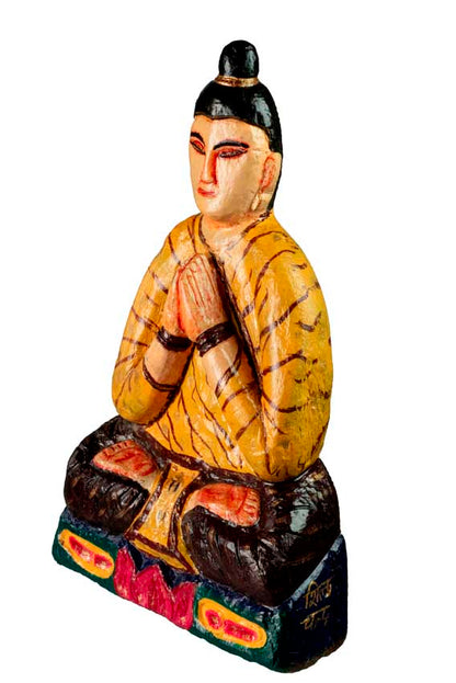 Statue Bouddha en pierre sculptée et peinte – Grande sculpture artisanale du Népal 30 cm