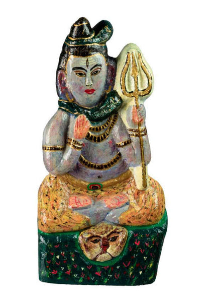 Statue Shiva en pierre sculptée et peinte – Sculpture artisanale népalaise 31 cm