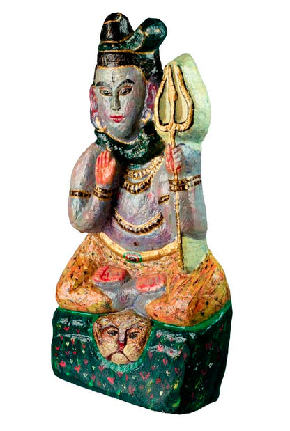Statue Shiva en pierre sculptée et peinte – Sculpture artisanale népalaise 31 cm