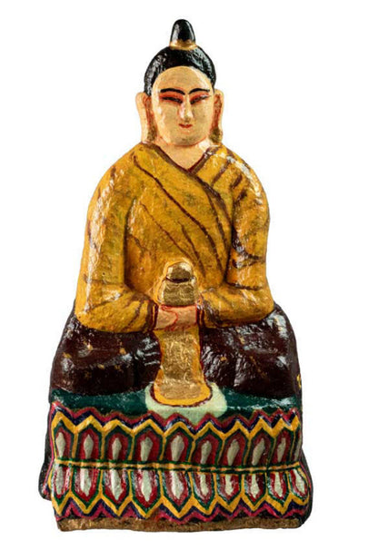 Statue Bouddha en pierre sculptée et peinte – Sculpture artisanale traditionnelle du Népal