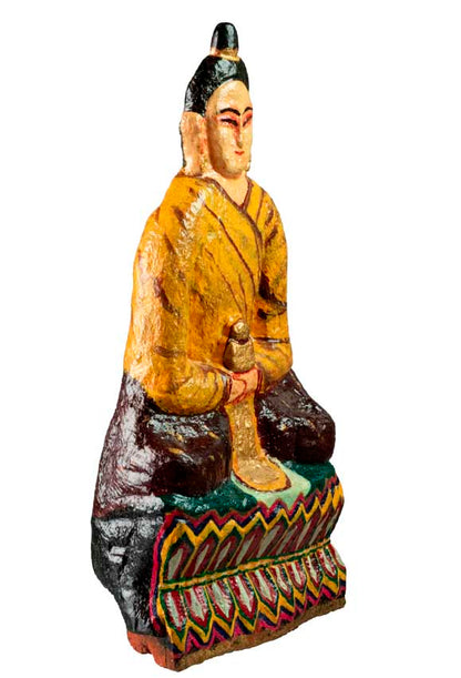 Statue Bouddha en pierre sculptée et peinte – Sculpture artisanale traditionnelle du Népal