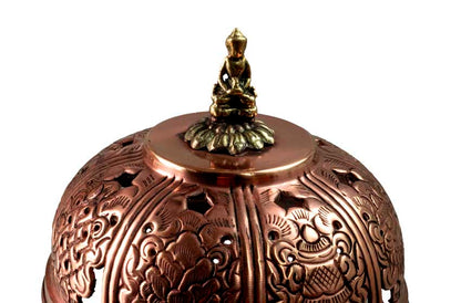 Encensoir Bouddha suspendu en cuivre – brûleur d’encens bouddhiste décoré de signes auspicieux