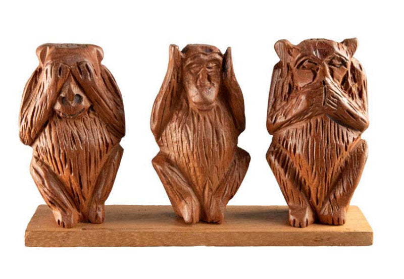 Statue 3 Singes de la Sagesse en Bois Sculpté – Cameroun