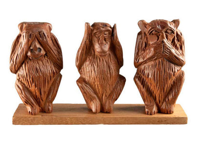 Statue 3 Singes de la Sagesse en Bois Sculpté – Cameroun