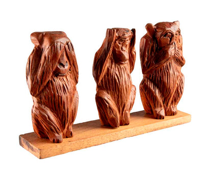 Statue 3 Singes de la Sagesse en Bois Sculpté – Cameroun