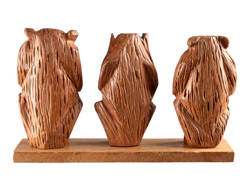 Statue 3 Singes de la Sagesse en Bois Sculpté – Cameroun