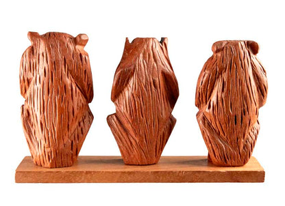 Statue 3 Singes de la Sagesse en Bois Sculpté – Cameroun