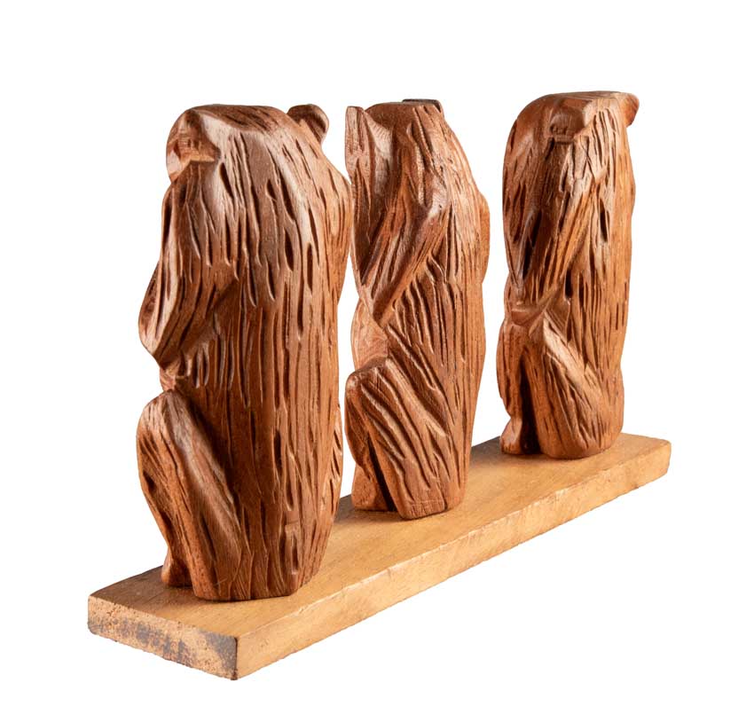 Statue 3 Singes de la Sagesse en Bois Sculpté – Cameroun
