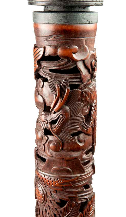 Brûleur d’encens en tube de bambou sculpté – dragon et phénix