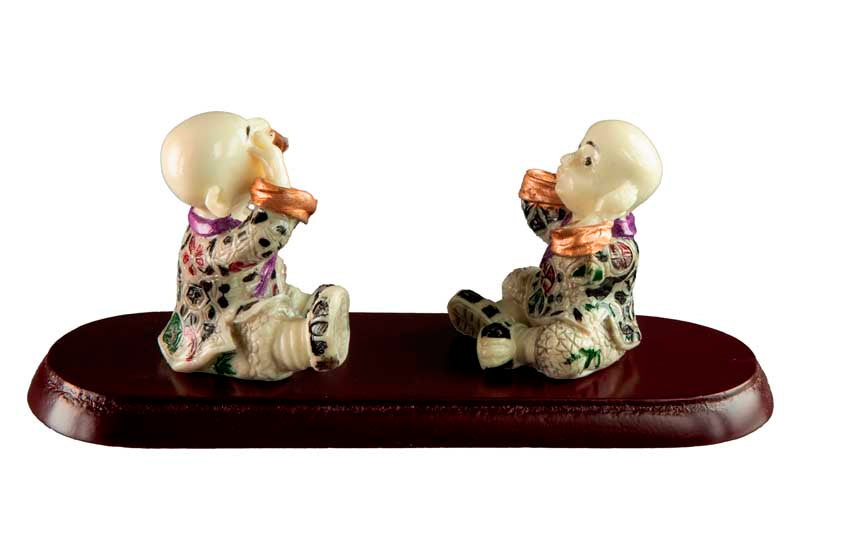 Statuette Moine Shaolin Sur Socle – Décoration Chinoise – Les Trois Singes De La Sagesse