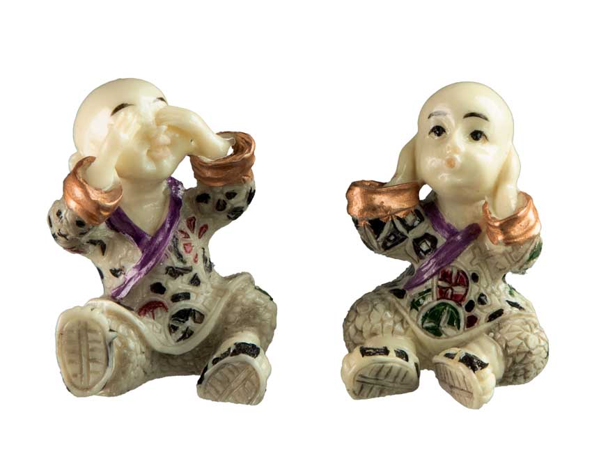 Statuette Moine Shaolin Sur Socle – Décoration Chinoise – Les Trois Singes De La Sagesse