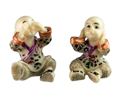 Statuette Moine Shaolin Sur Socle – Décoration Chinoise – Les Trois Singes De La Sagesse