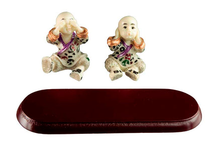 Statuette Moine Shaolin Sur Socle – Décoration Chinoise – Les Trois Singes De La Sagesse