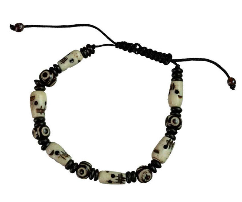 Bracelet tête de mort – bijou bouddhiste en os de bovin artisanal du Népal