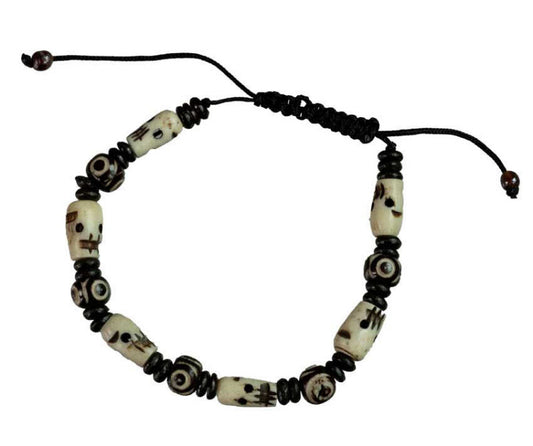Bracelet tête de mort – bijou bouddhiste en os de bovin artisanal du Népal