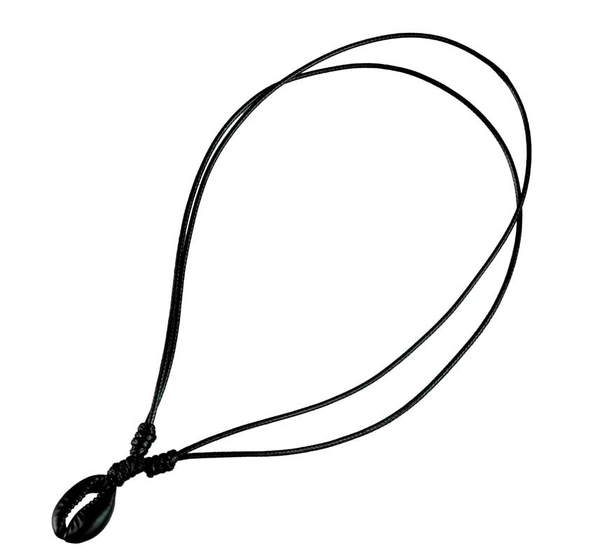 Collier ras de cou Cauri noir réglable – Bijou ethnique en coquillage