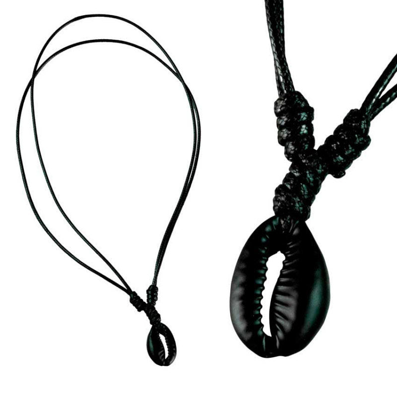 Collier ras de cou Cauri noir réglable – Bijou ethnique en coquillage