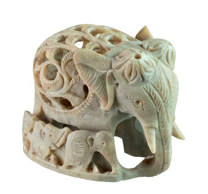 Statue Éléphant En Pierre – Mère Et Ses Petits – Artisanat Indien