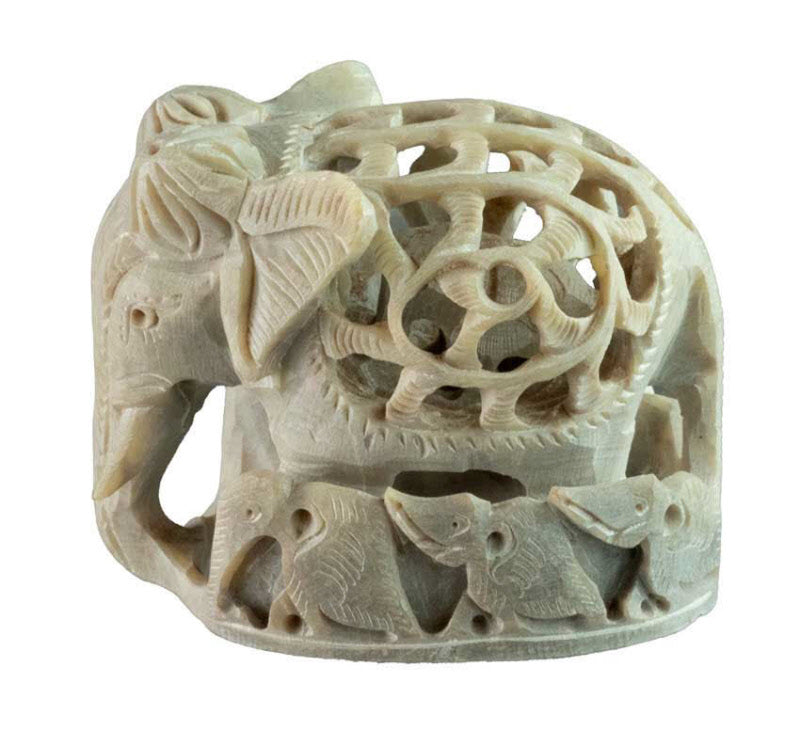 Statue Éléphant En Pierre – Mère Et Ses Petits – Artisanat Indien