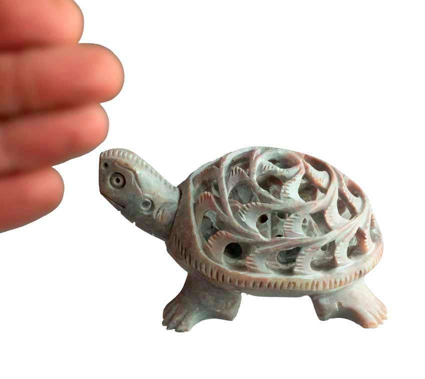 Figurine Tortue En Stéatite – Sculpture Artisanale En Pierre D’Inde