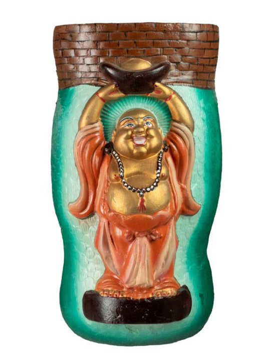 Décoration Murale Bouddha Chinois Rieur avec Lingot 27 cm – Plaque Vintage en Métal