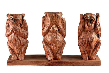 Statue 3 Singes De La Sagesse En Bois Sur Socle – Artisanat Africain