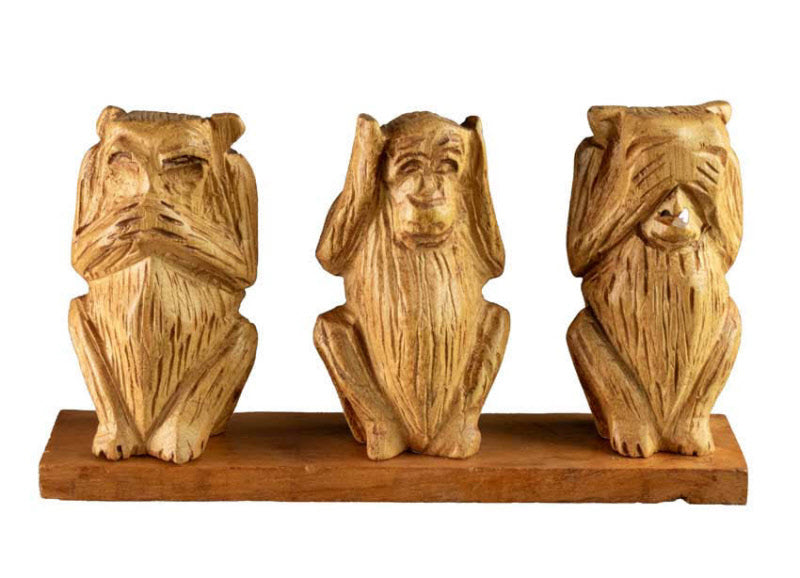 Statue 3 Singes De La Sagesse En Bois Sur Socle – Artisanat Camerounais