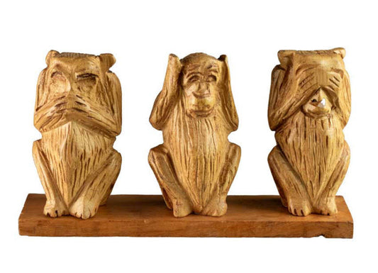 Statue 3 Singes De La Sagesse En Bois Sur Socle – Artisanat Camerounais