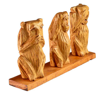 Statue 3 Singes De La Sagesse En Bois Sur Socle – Artisanat Camerounais