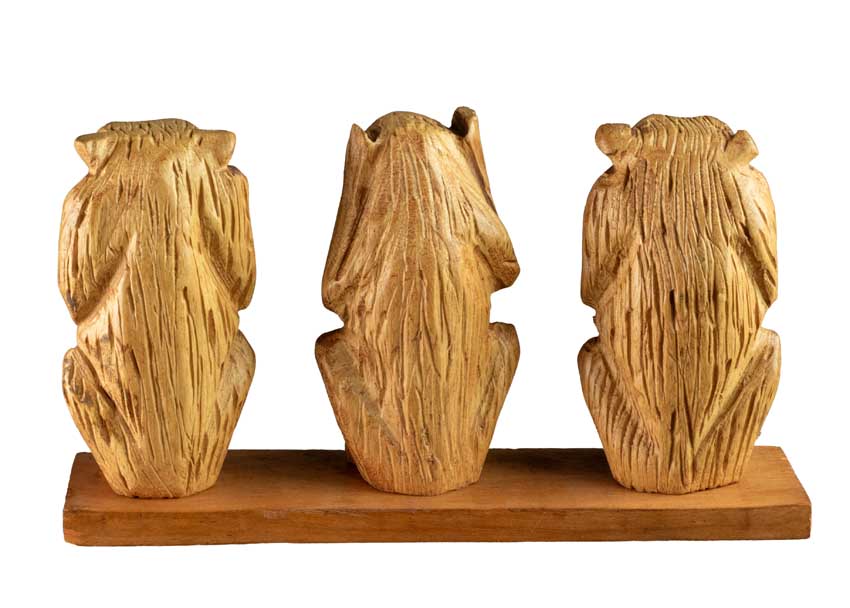 Statue 3 Singes De La Sagesse En Bois Sur Socle – Artisanat Camerounais