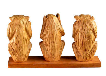 Statue 3 Singes De La Sagesse En Bois Sur Socle – Artisanat Camerounais