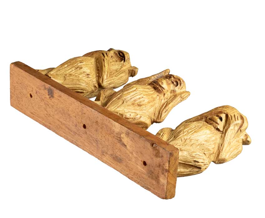 Statue 3 Singes De La Sagesse En Bois Sur Socle – Artisanat Camerounais