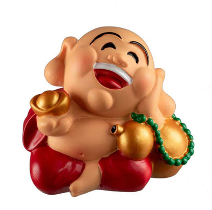 Statue Bouddha Chinois Rieur avec Lingot 5 cm – Figurine Feng Shui en Résine