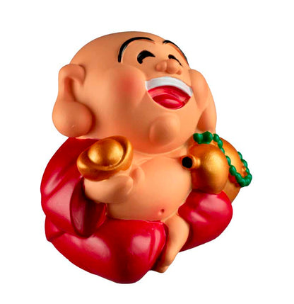 Statue Bouddha Chinois Rieur avec Lingot 5 cm – Figurine Feng Shui en Résine