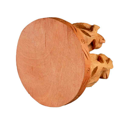 Statue 3 Singes De La Sagesse En Bois Sur Socle – Artisanat Indien
