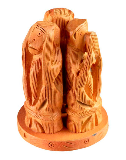 Statue 3 Singes De La Sagesse En Bois Sur Socle – Artisanat Indien