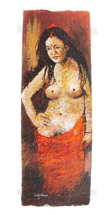Peinture Érotique Femme Nue – Œuvre Unique Népalaise Signée