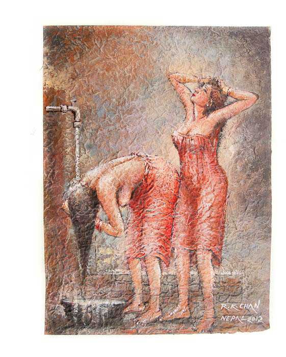 Peinture Érotique Femme Nue – Œuvre Unique Népalaise Signée