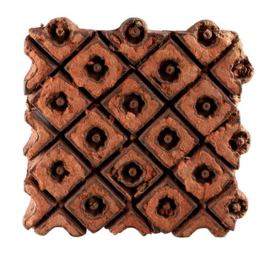 Ancien Tampon Indien En Bois Batik – Bunta Motif Géométrique